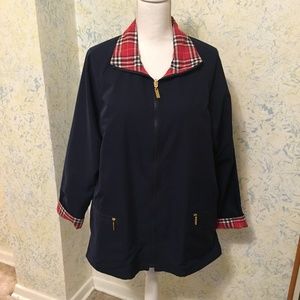 Koret Medium Fall Coat  Navy w/Red Plaid Like New